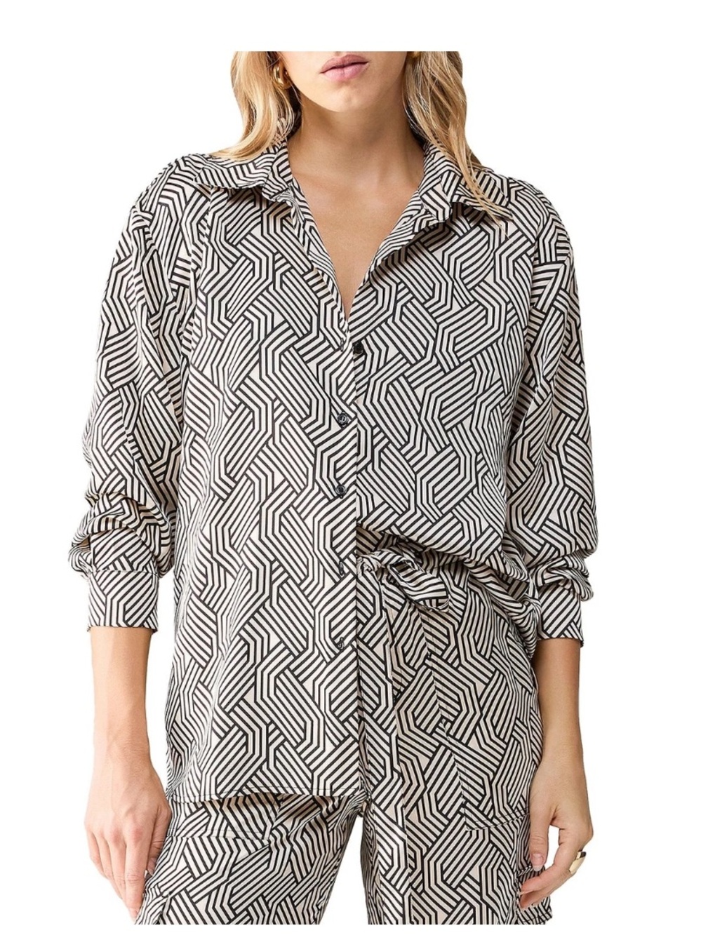 Sanctuary Get Creative Geometric Black & Cream Button-Up Shirt